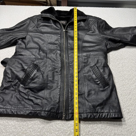 Wilsons Leather Coat Womens XL Black Belted Faux Shearling Zip Y2K Vintage - Picture 9 of 10
